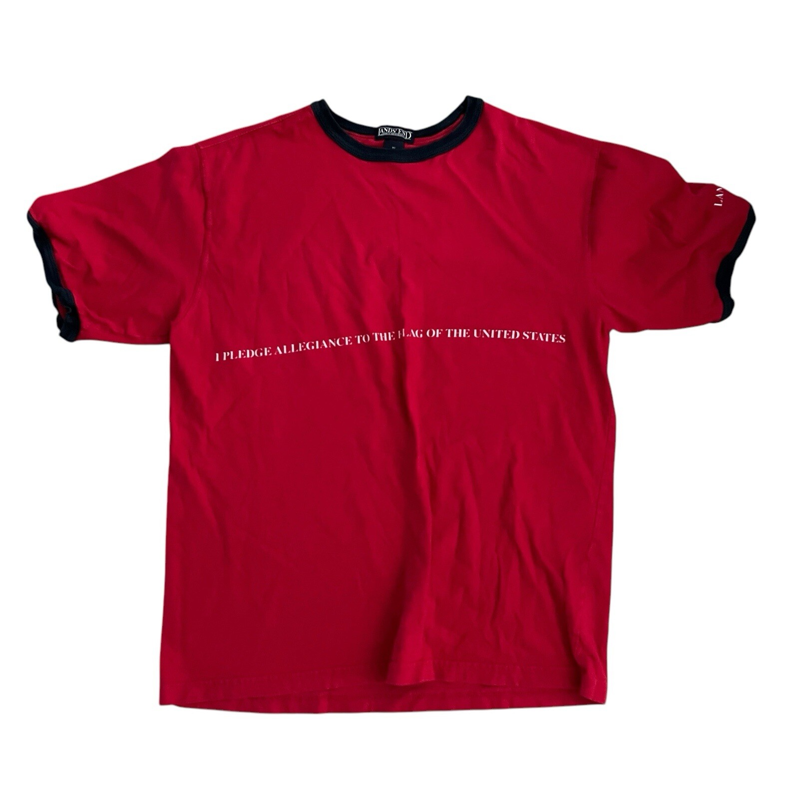 Lands’ End Mens T Shirt Xl USA Red Cotton Vintage Short Sleeve Crew Pledge VTG