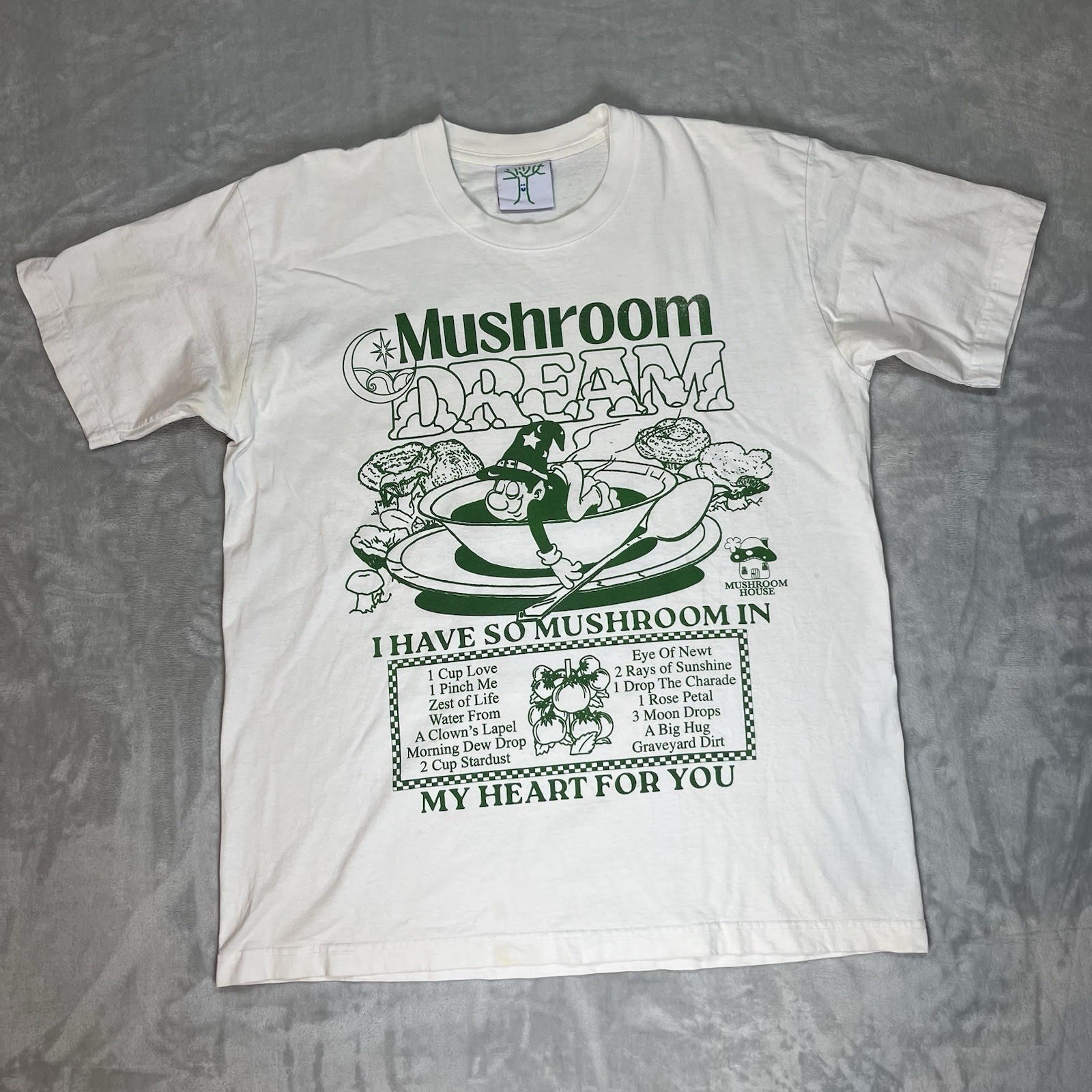 Online Ceramics Mushroom Dream Graphic T Shirt White Peace Love Double Sided L