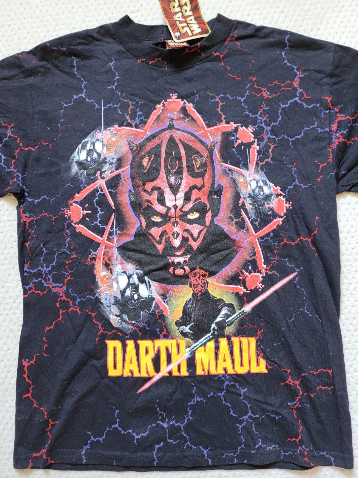Vintage NOS NWT Star Wars Episode 1 electric Darth Maul Full front Print Shirt,L