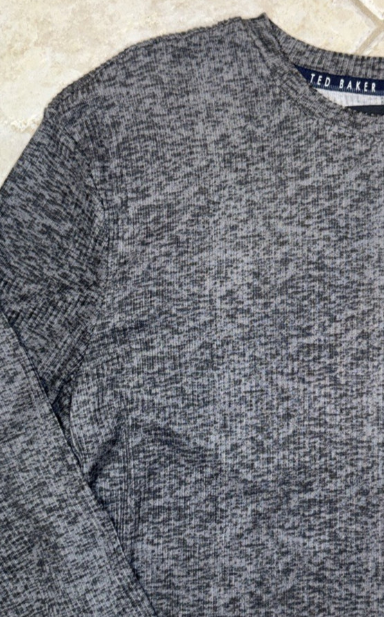 Ted Baker London L/S Rib Crew Loungewear Tee Shirt Mens L Grey Heather NWT
