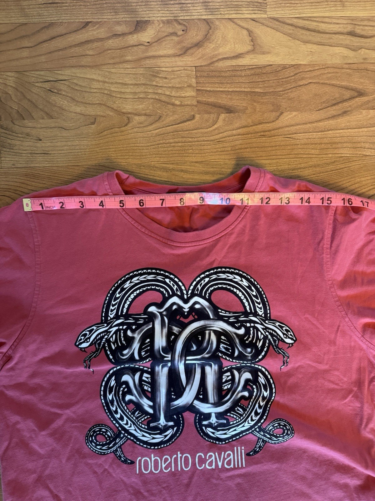 Roberto Cavalli Men’s Red Snake Logo Graphic Print Crew Neck T-Shirt Sz M