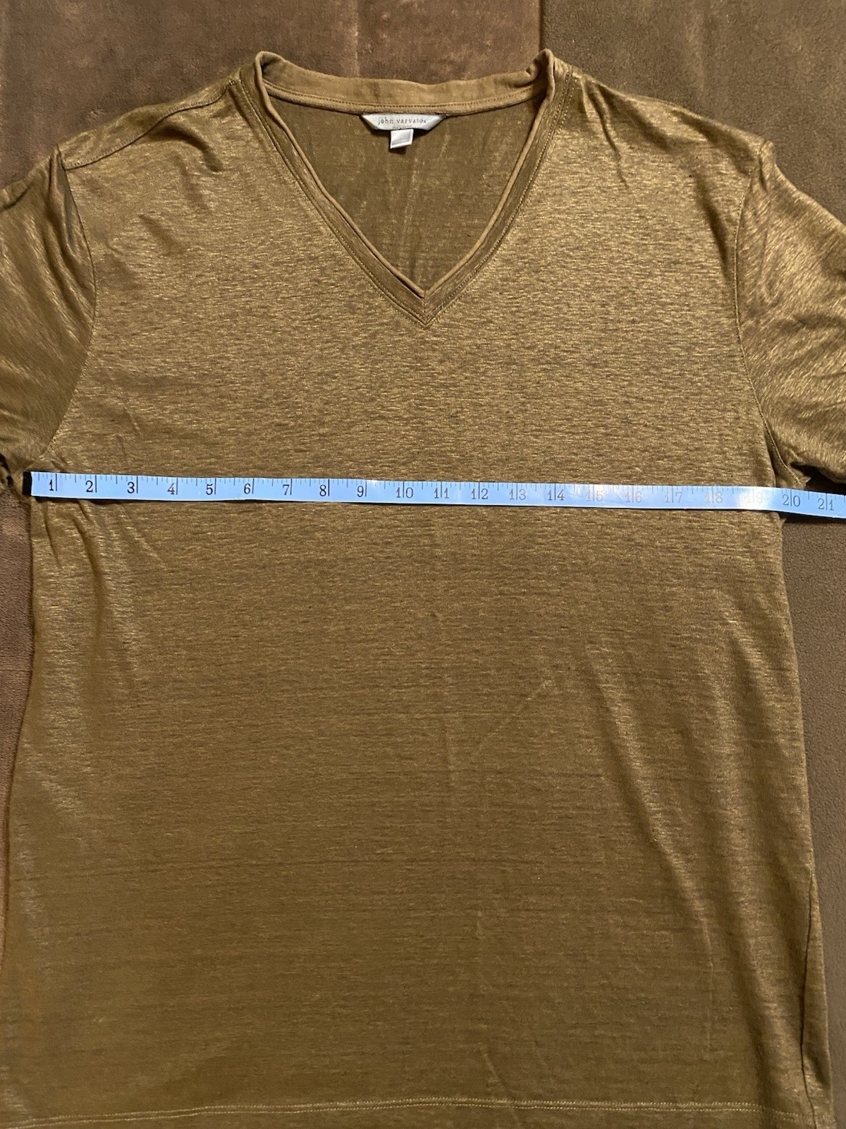 John Varatos Collection T Shirt 100% Linen Raw Edging Brown Large Quiet Luxury