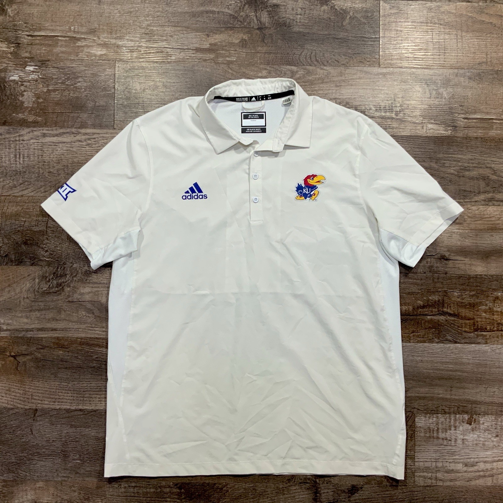 Adidas Kansas Jayhawks Polo Shirt XL White NCAA KU Climalite Golf Coach Button