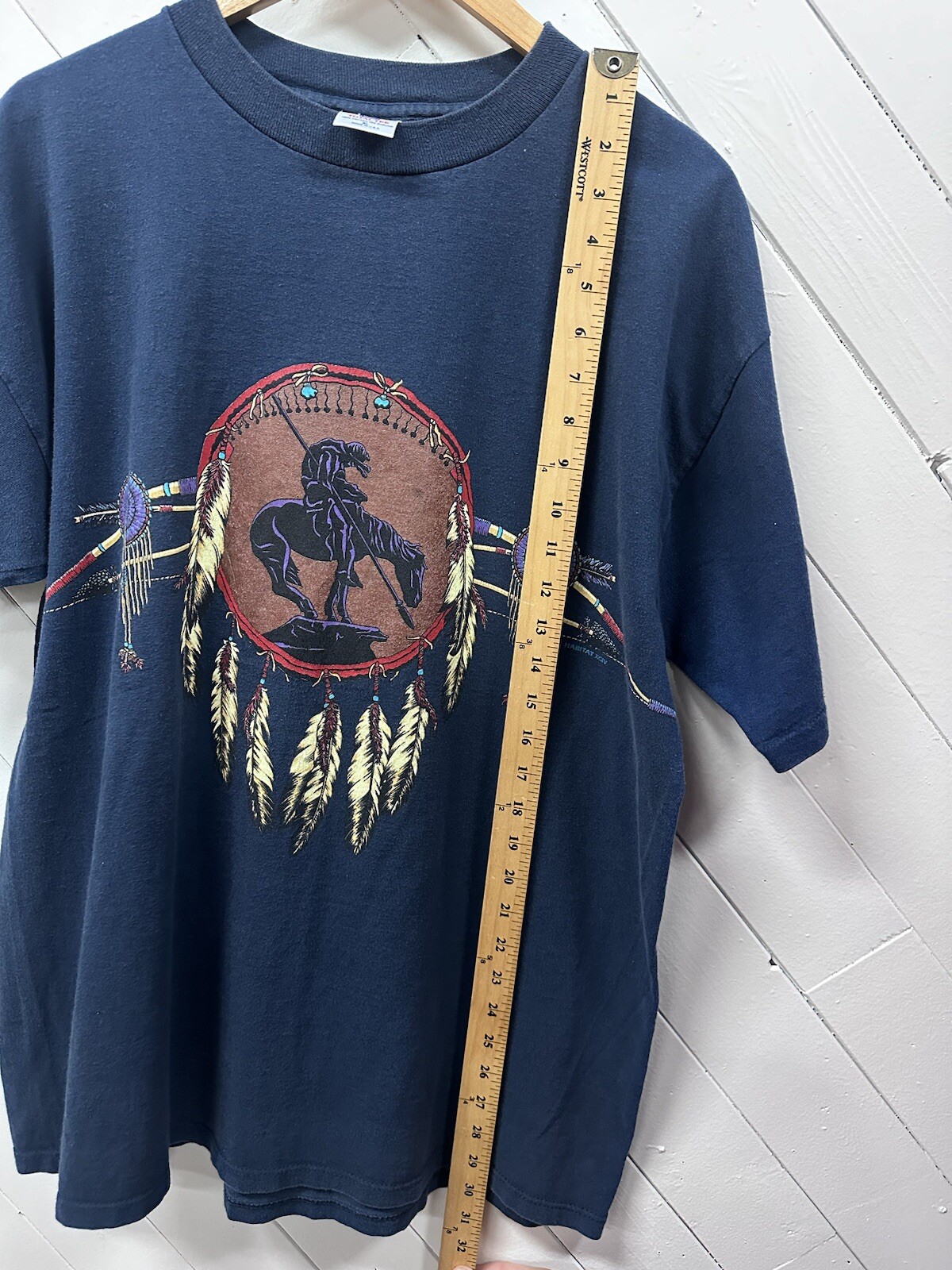 Vintage Native American Indian Dreamcatcher T Shirt Sz XL Blue USA Double Sided