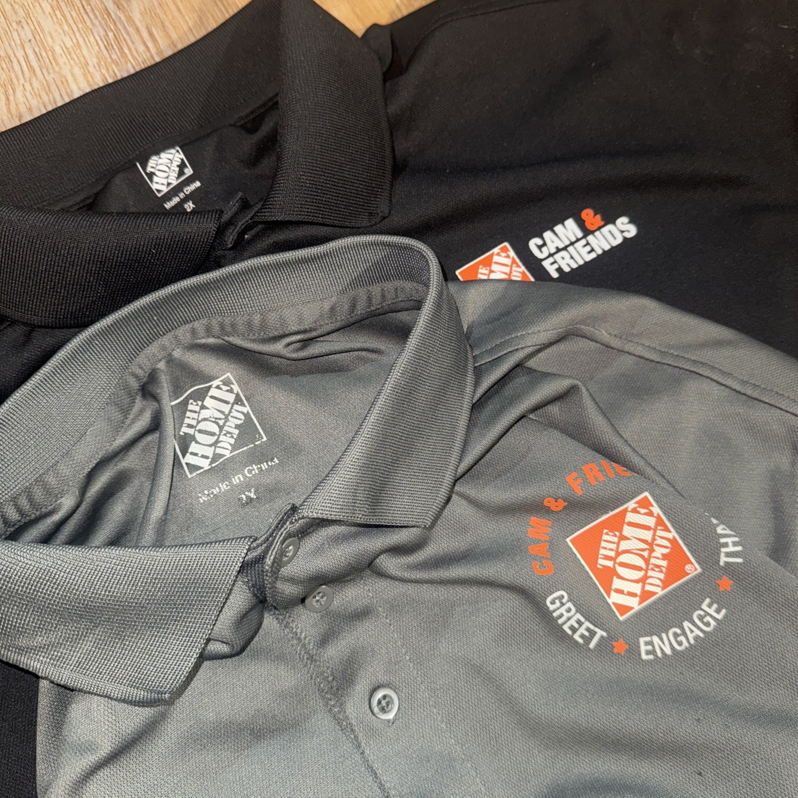 XL Home Depot Cam & Friends Black 100% Poly Polo Shirt Bundle Lot of 2 Gray 2 XL