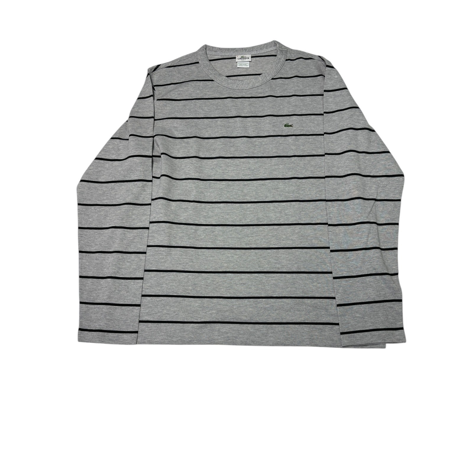 Lacoste Slim Fit Mens Long Sleeve Black Stripe Crew Neck Cotton Shirt Size 8