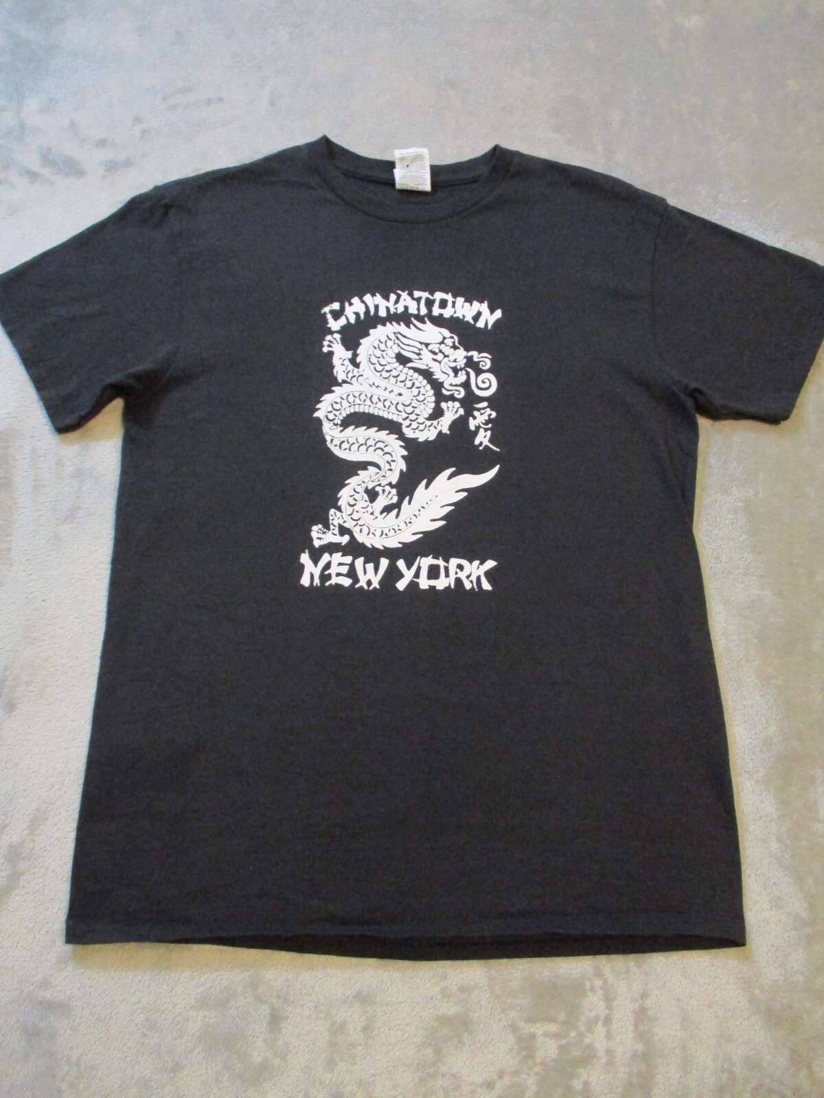 Vintage Chinatown New York Shirt Mens Medium Black White Dragon China Town