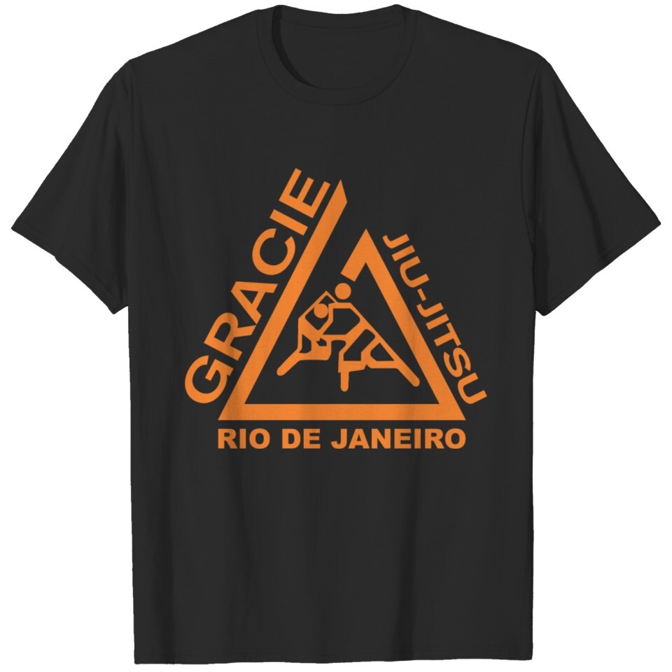 Gracie Jiu- Jitsu Fighter Rio De Janeiro T shirt Tee MMA Orange