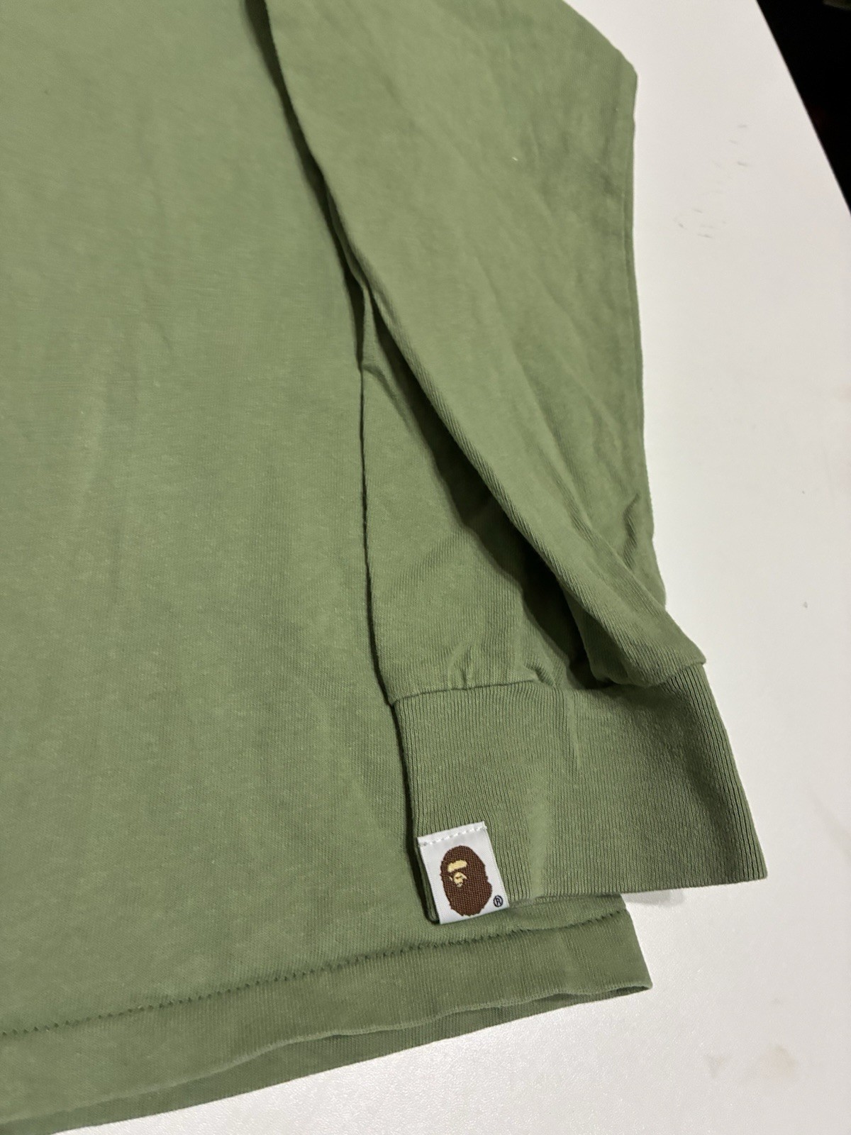 Vintage BAPE A Bathing Ape Shirt Medium Olive Long Sleeve Skater Streetwear Y2K