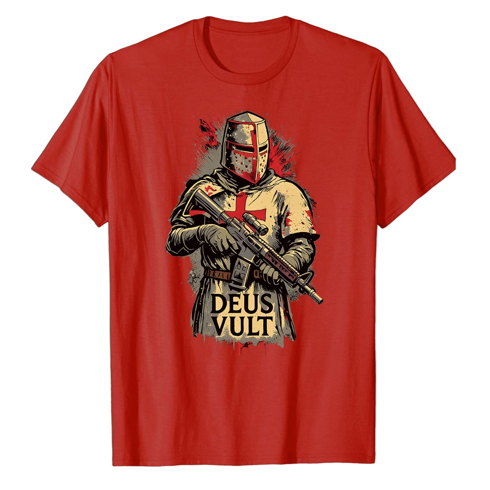 Deus Vult Knight Templar Crusades T-Shirt Crusader Gun Soldier Veteran Warrior
