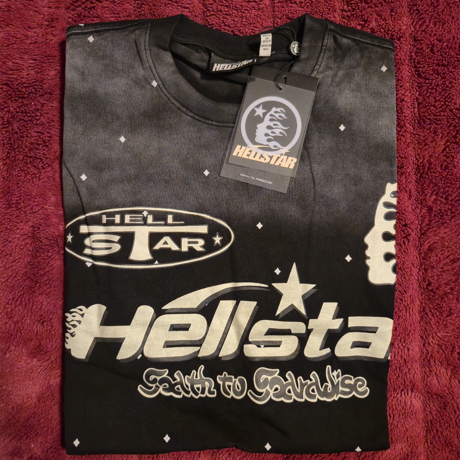 Hellstar Faded Black Sparkle Graphic Tee Mens Large NWT Oversized Y2K Streetwear