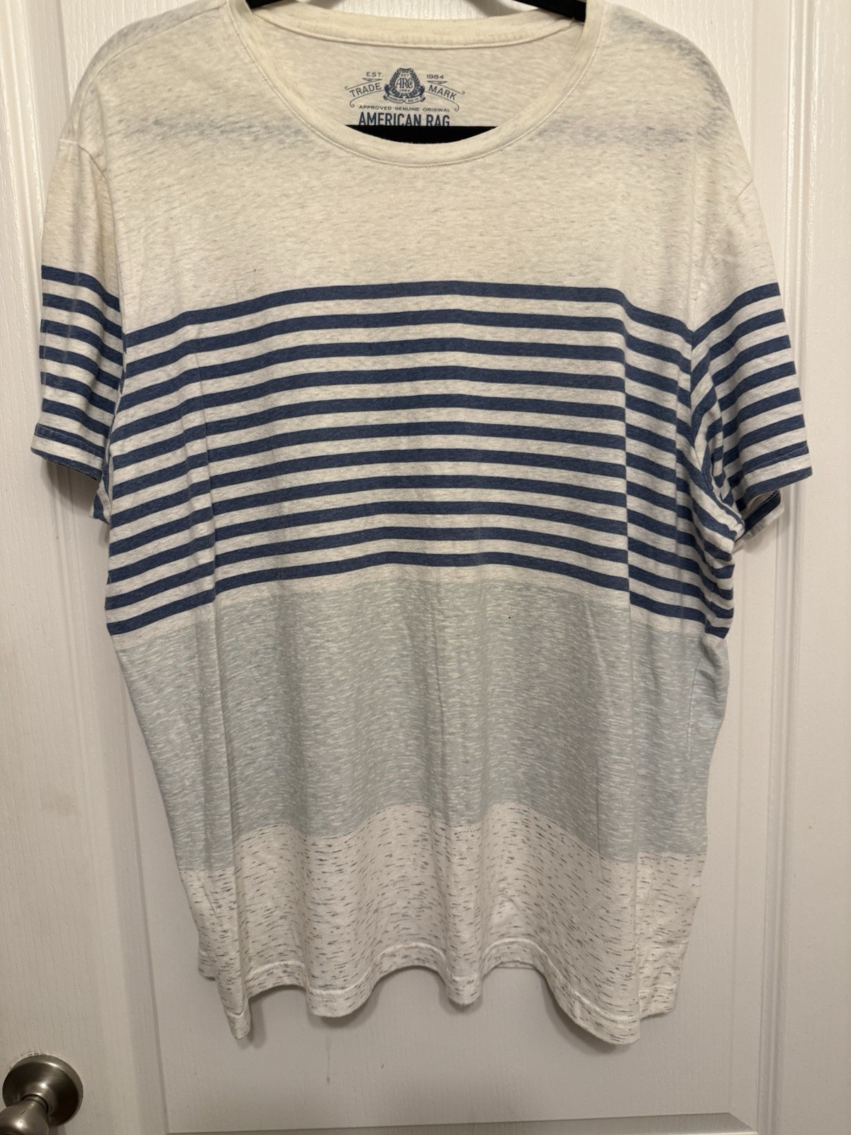 American Rag Mens Striped Colorblock Tee Shirt Blue Heathered Gray Casual XXL