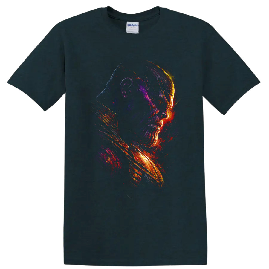 Thanos T Shirt Cosmic Villain Portrait Graphic Tee w Strong Glowing Art