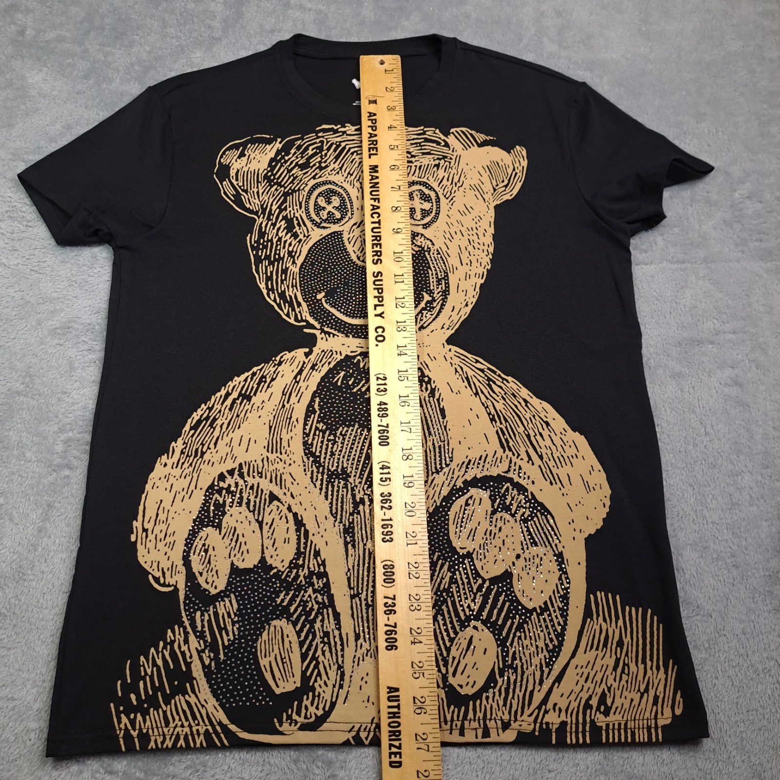 Heads Or Tails T-Shirt Size M Black Rhinestone Teddy Bear Goth Grunge Bling