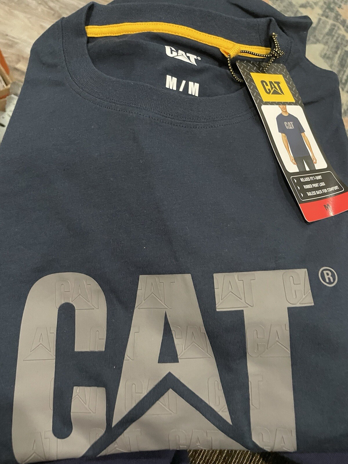 New CAT Caterpillar Men’s Workwear Relaxed Fit T Shirt Navy Size M Cotton Blend