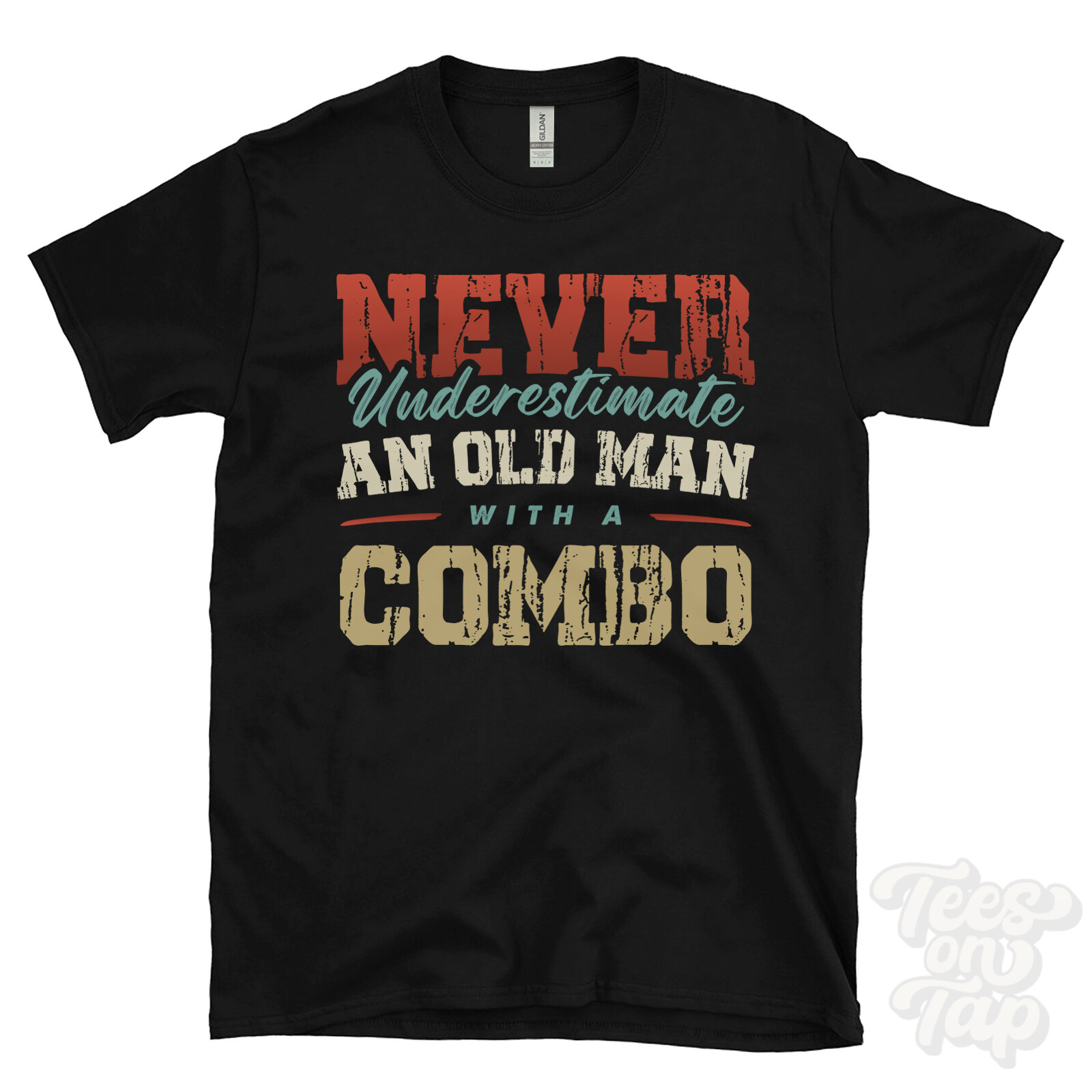 NEVER UNDERESTIMATE AN OLD MAN WITH A COMBO FUNNY T-SHIRT IDEAL GIFT