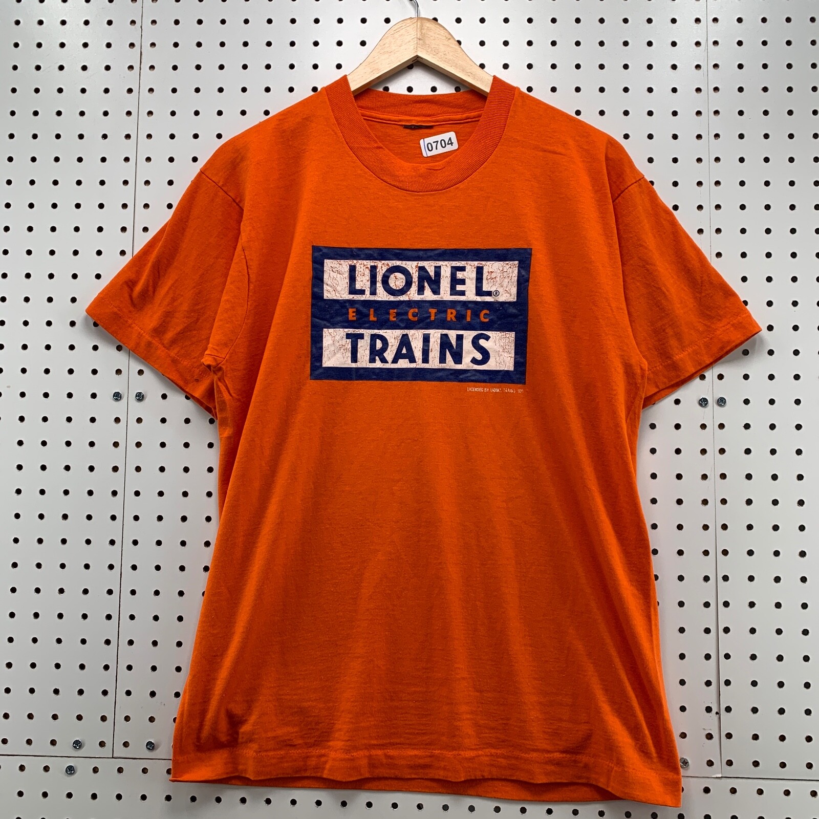 Vintage 80s Lionel Electric Shirt Mens FITS Medium Orange Single Stitch 19×28.5