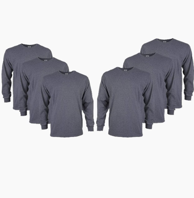 Gildan Ultra Cotton Long Sleeve T-Shirt Style G2400, Dark Heather (6 Pack)- 2XL