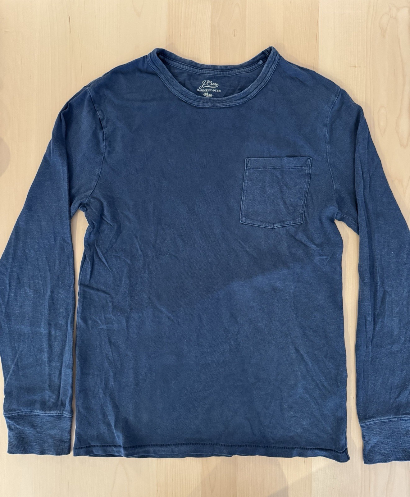 J Crew Men Slim Long Sleeve Garment Dyed Pocket Navy Shirt Small S