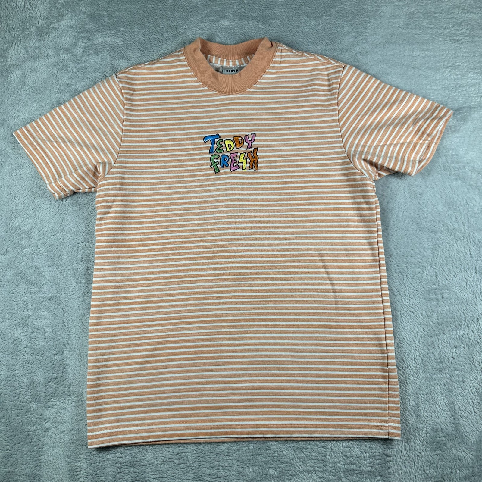 Teddy Fresh Shirt Mens Small Embroidered Striped Skate Punk Orange H3H3 T Tee