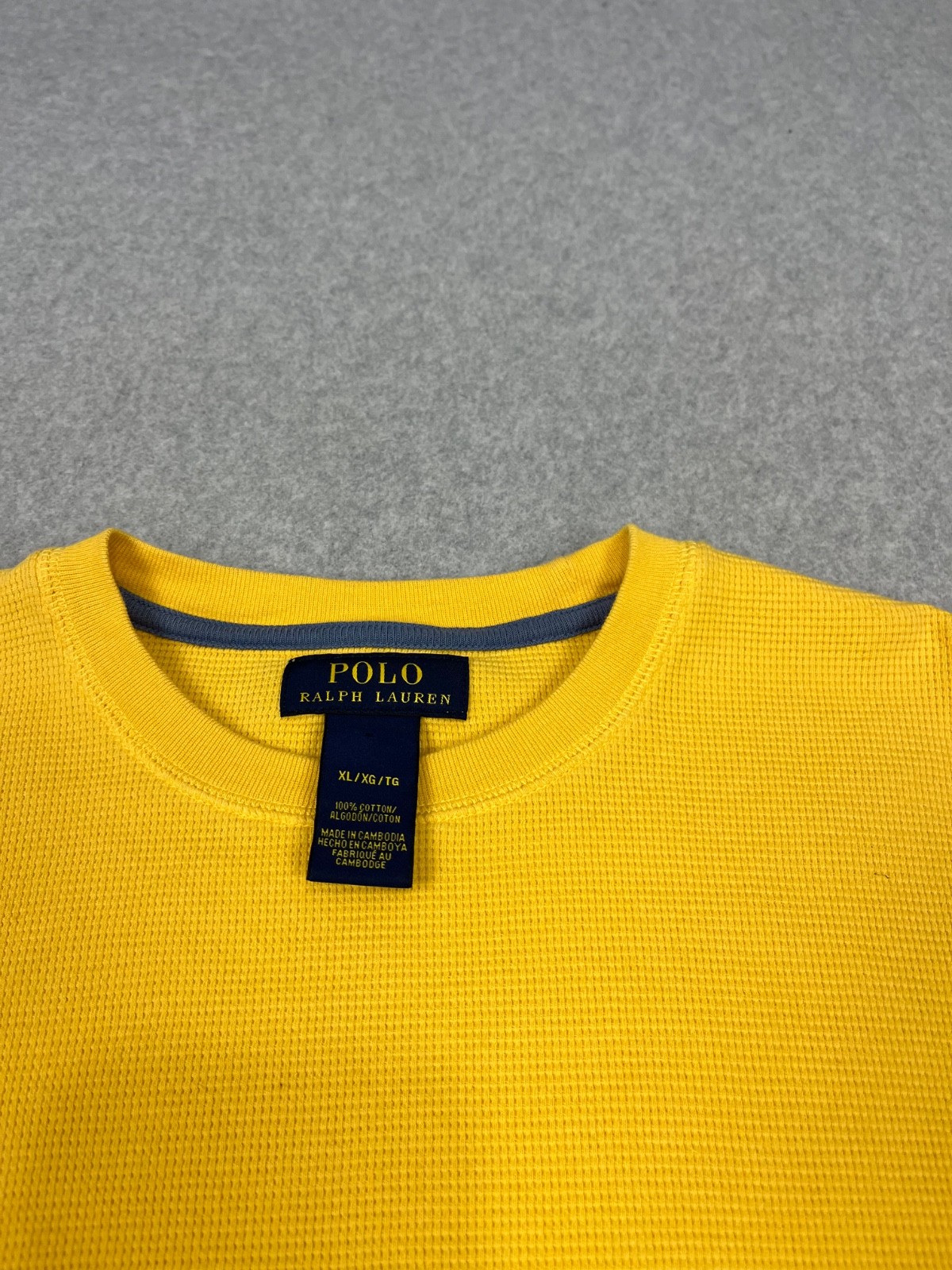 Polo Ralph Lauren Shirt Mens XL Yellow Waffle Knit Long Sleeve Crew Neck