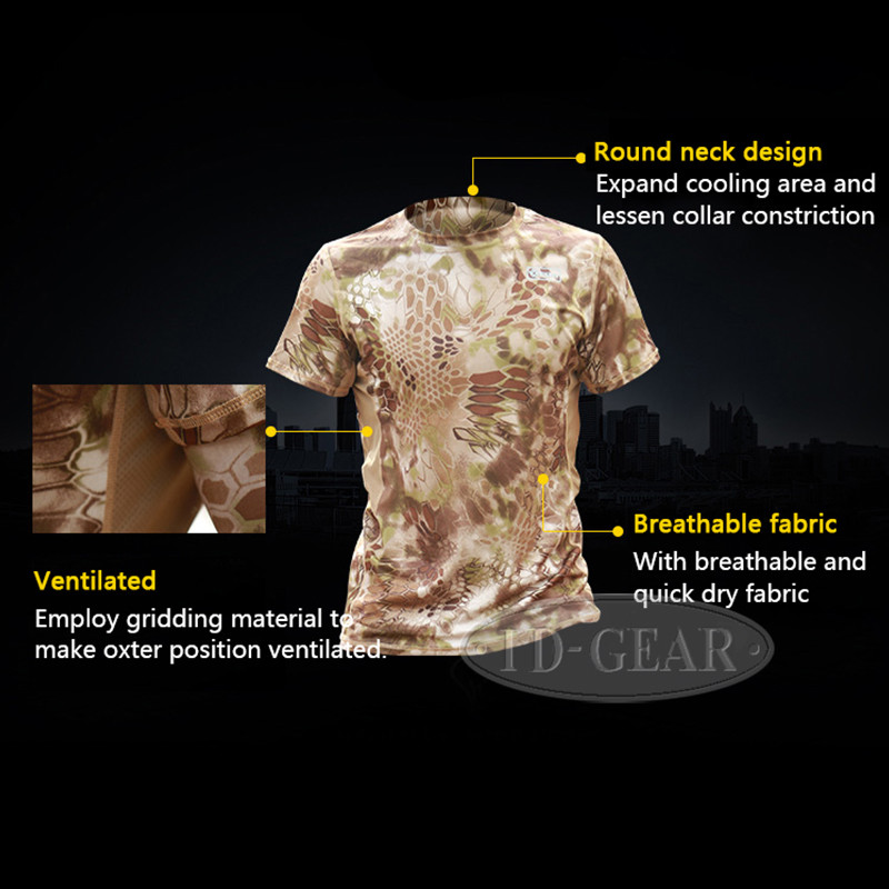 IDOGEAR Tactical Shirt Short Sleeve Camo Gear Round Collar Anti-UV Perspiration