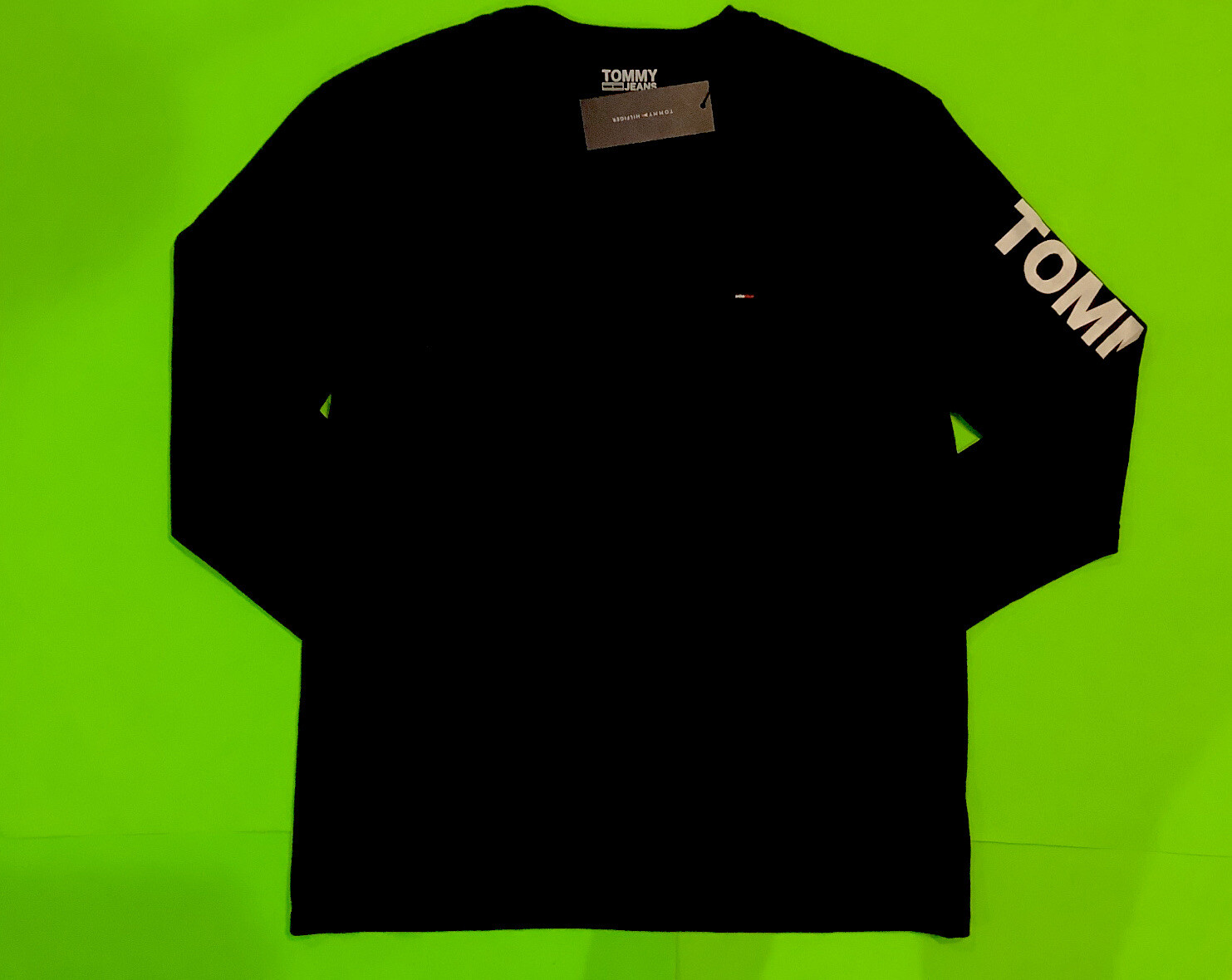 TOMMY HILFIGER Men’s Long Sleeve T-Shirt Size LARGE Black w/White Cotton NEW