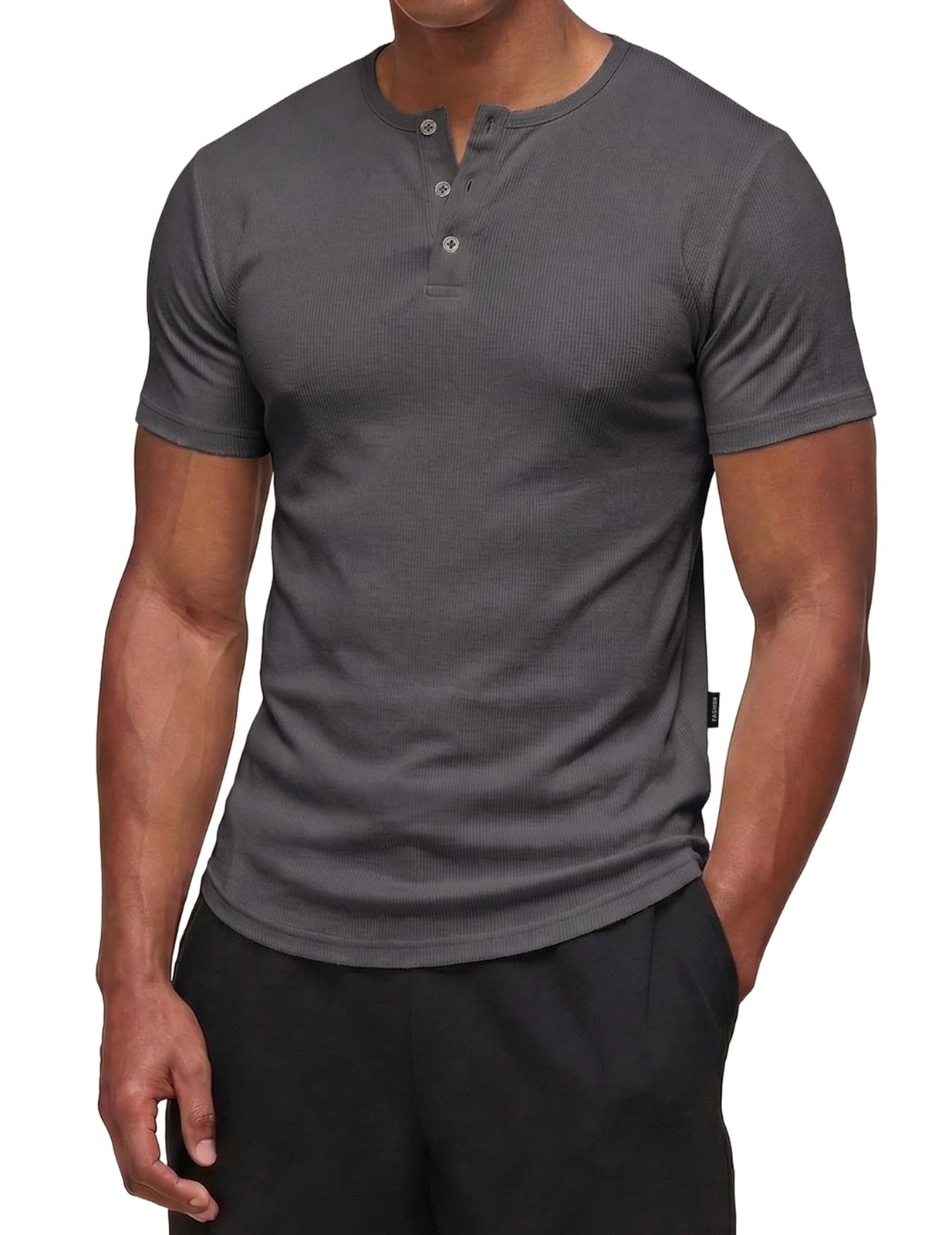 Mens Muscle Slim T Shirts Crewneck Longline Henley Gym Workout Athletic Tee S…