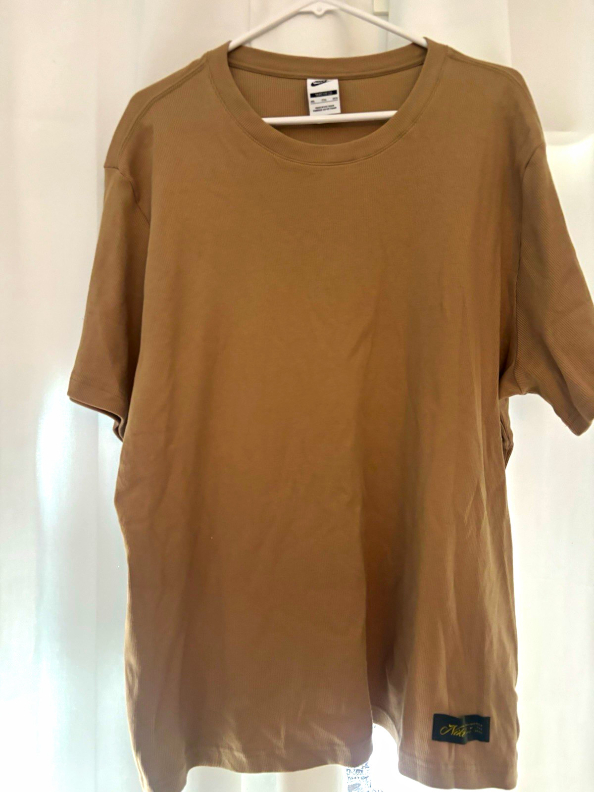 Nike Tight Fit Beige Ribbed Knit Logo Crew Neck Short Sleeve Tee Men’s XXL