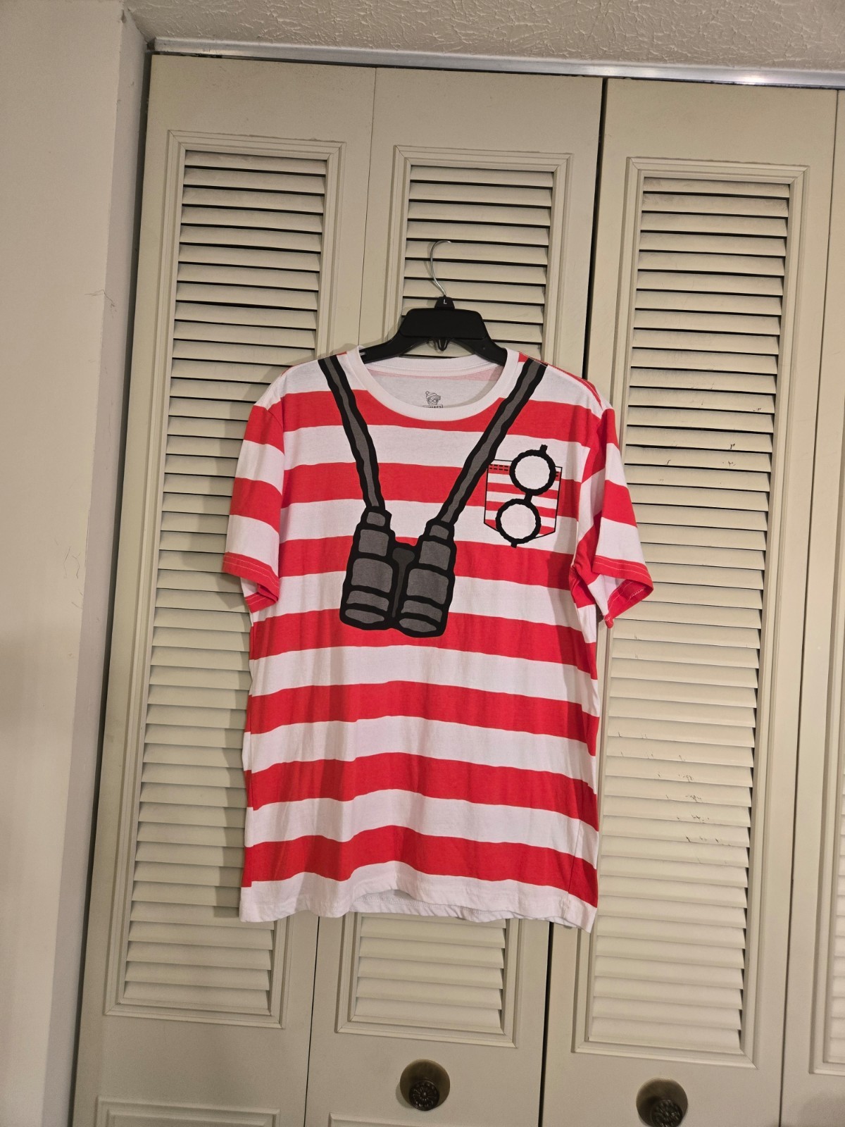 Where’s Waldo Cosplay Costume Striped Tee T-Shirt Red White Adult Medium