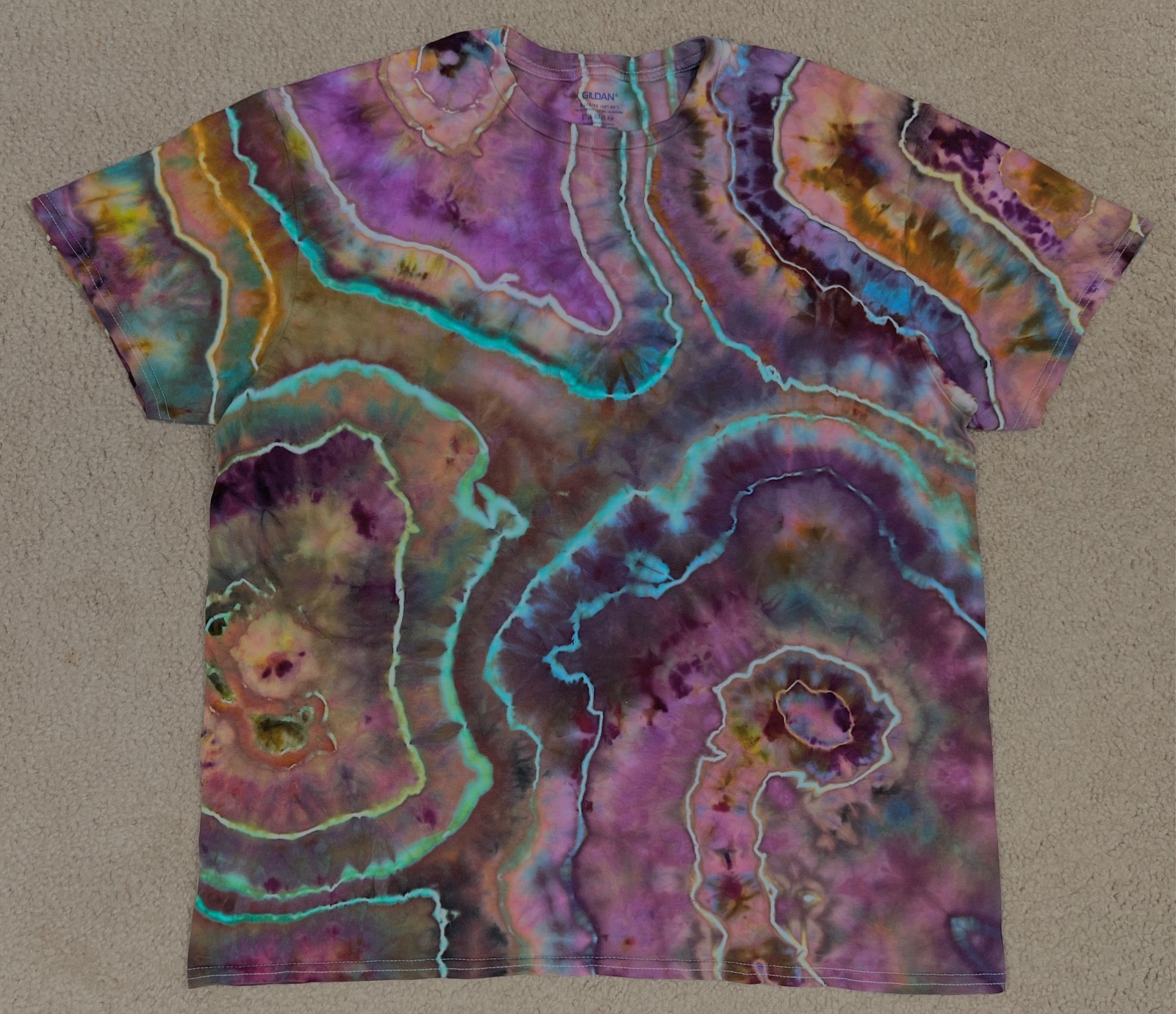 Handmade Ice Tie Dye T-Shirt XL Mens Womens Soft Cotton Blue Violet Geode