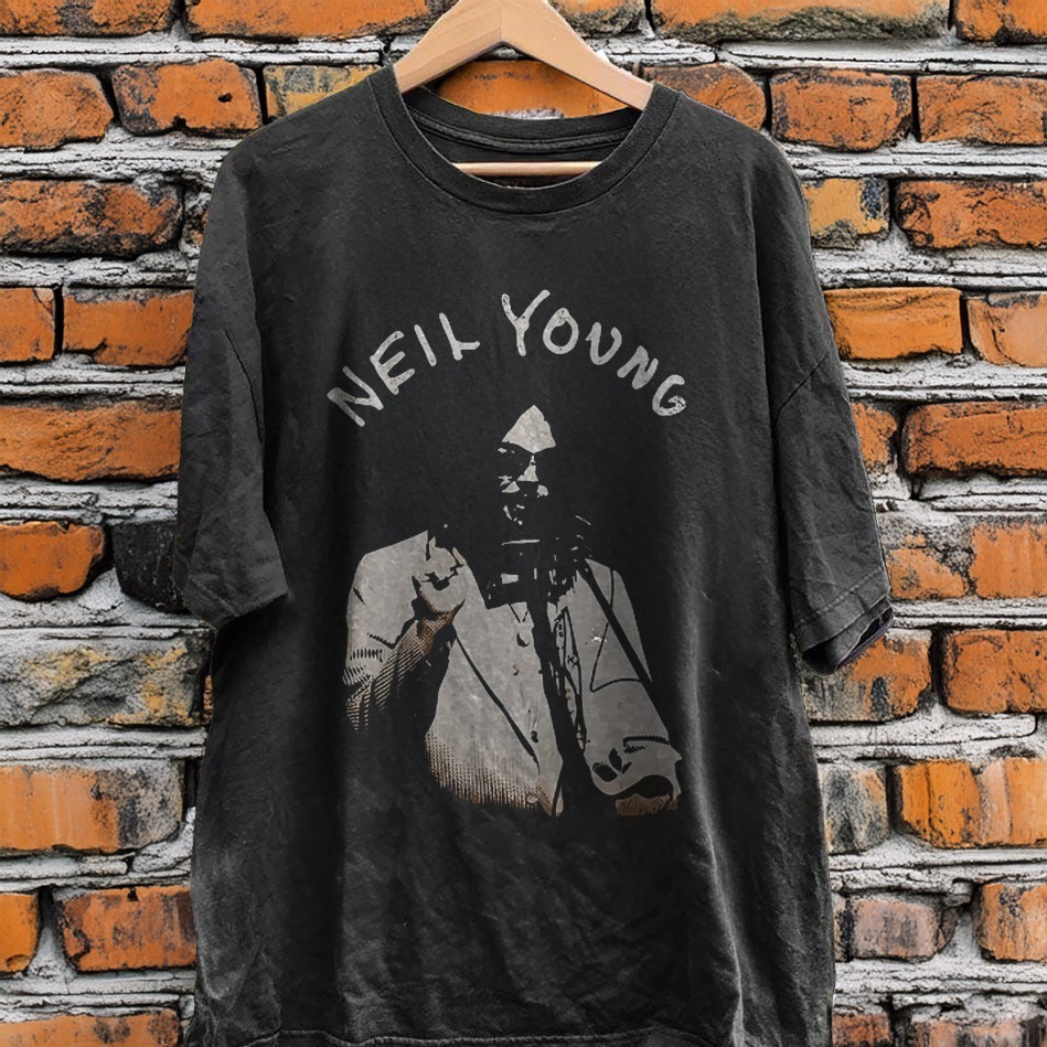 Neil Young Graphic Photo Unisex Black Cotton T-Shirt Size S-5XL