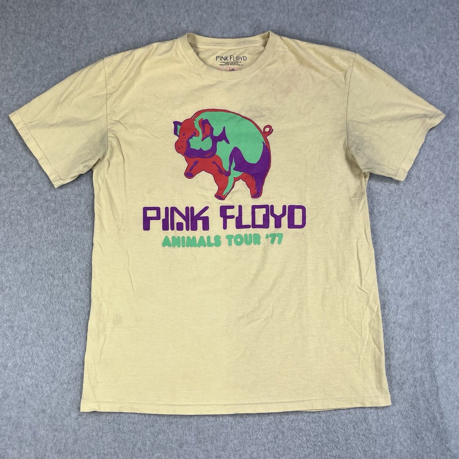 Pink Floyd Animals Tour ’77 Mens Large Yellow Band Rock Concert Classic Reprint