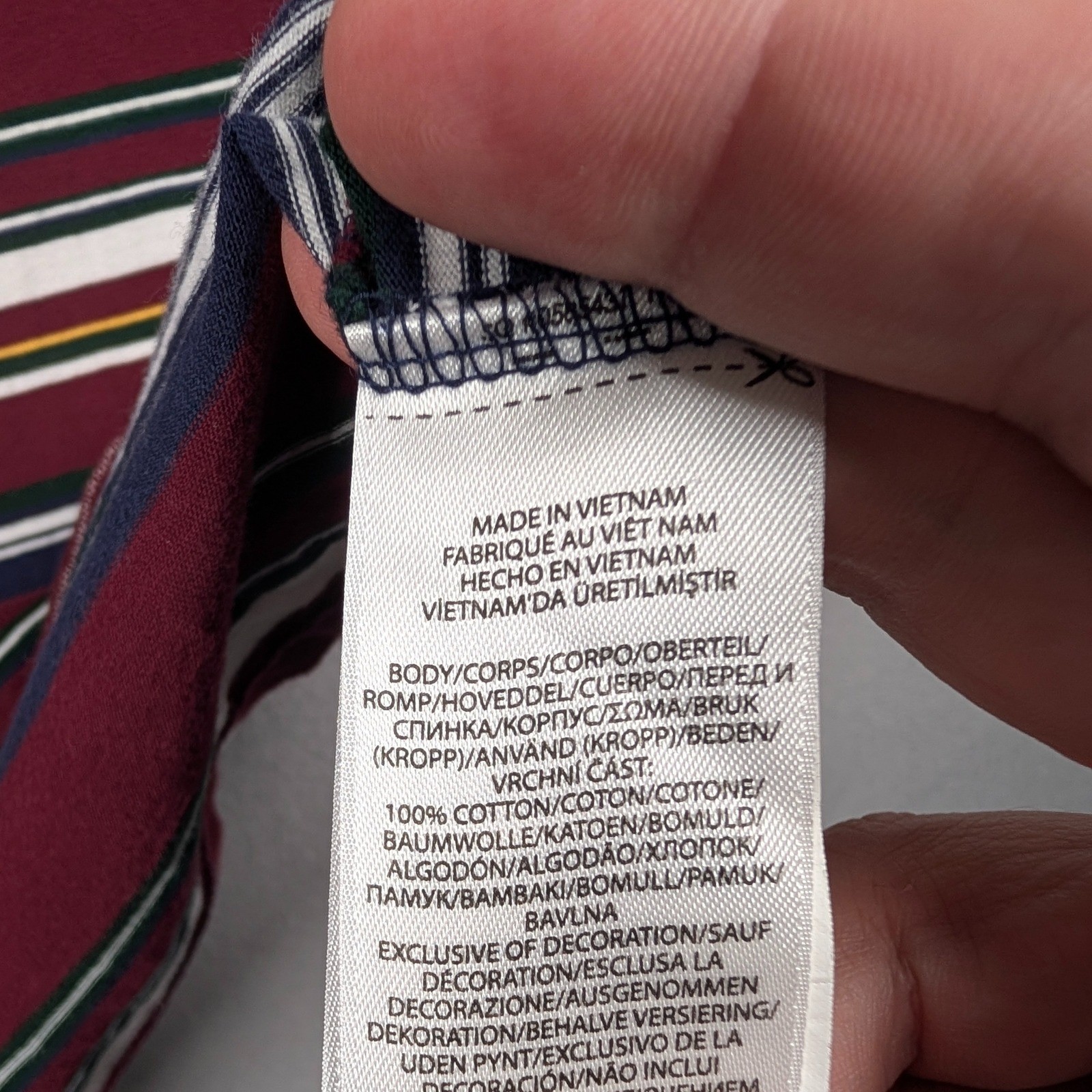 Polo Ralph Lauren T-Shirt Mens Large Burgundy Multi Stripe Classic Fit Pony