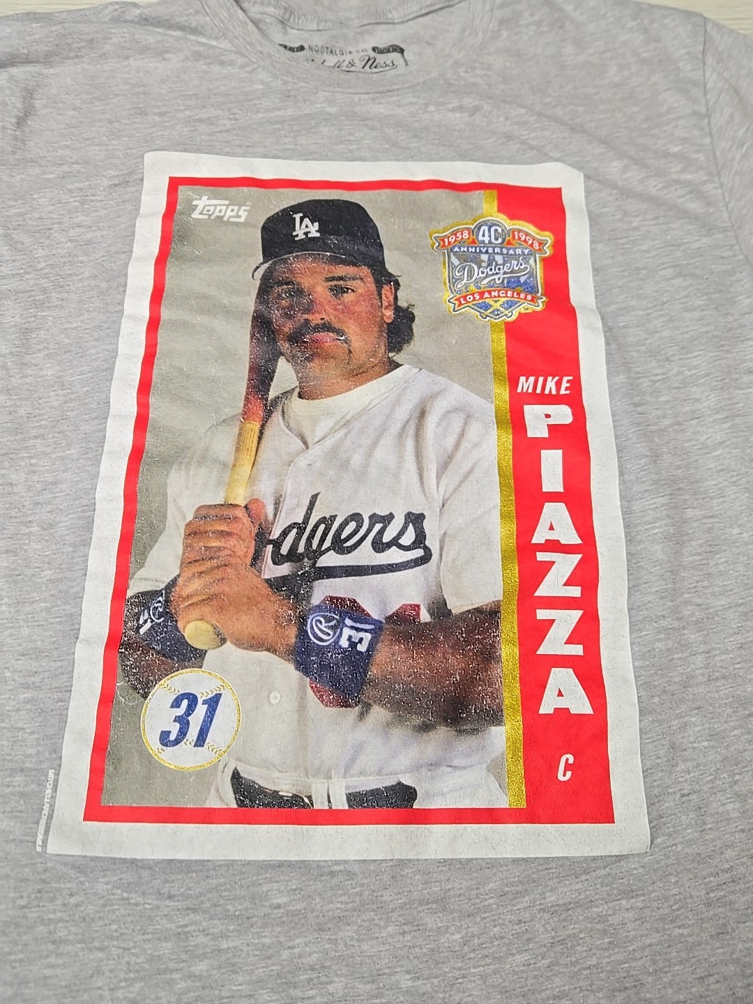 LA Dodgers Mike Piazza Shirt Mitchell & Ness Topps Baseball Card Design Medium