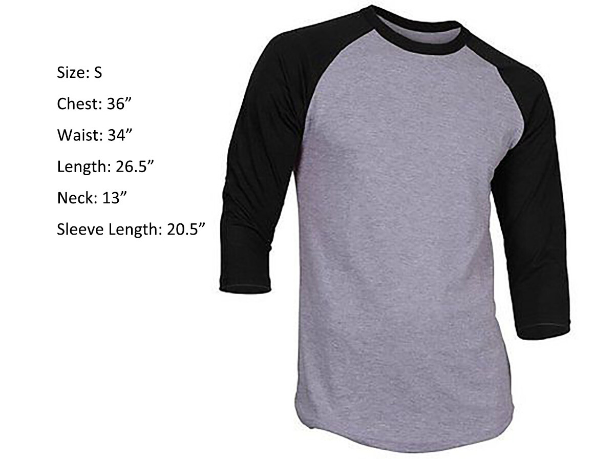 New 3/4 Sleeve Raglan Baseball Mens Plain Tee Jersey Sports T-Shirt Gray Black S