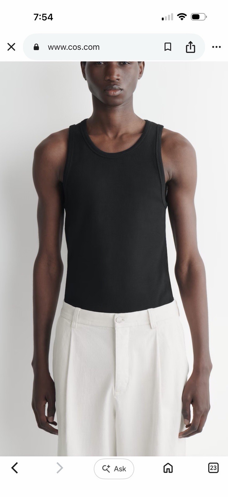 COS Men’s Slim Fit Ribbed Tank Top Layering Sz M Black Base Layer Basics Comfort