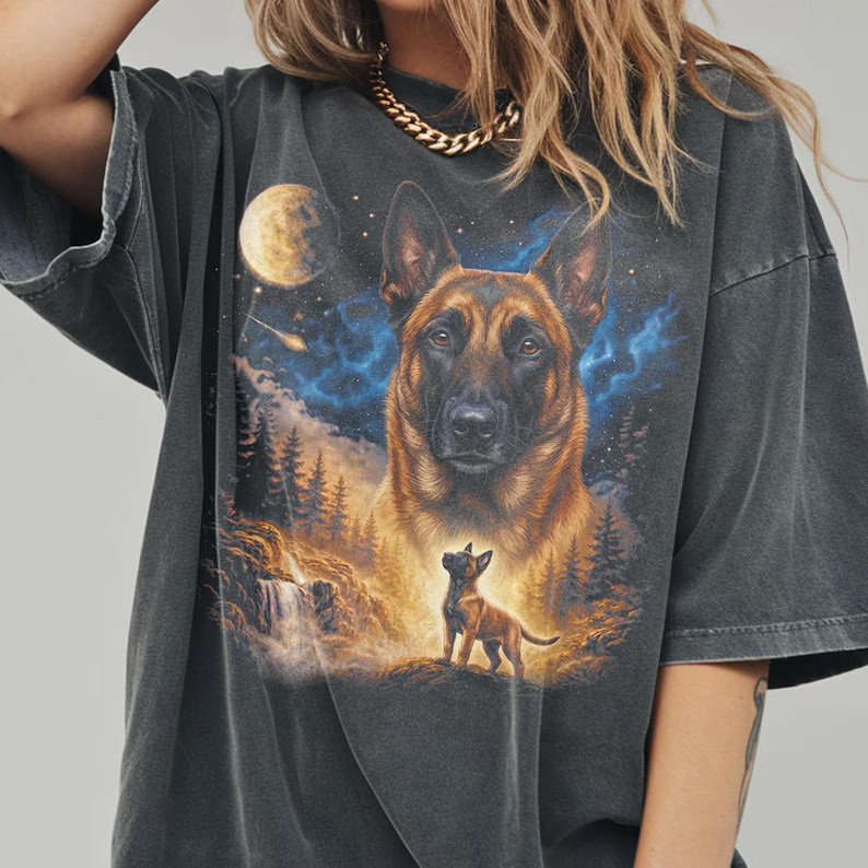 Comfort Tee Belgian Malinois Howling Dog Graphic Design Soft Top