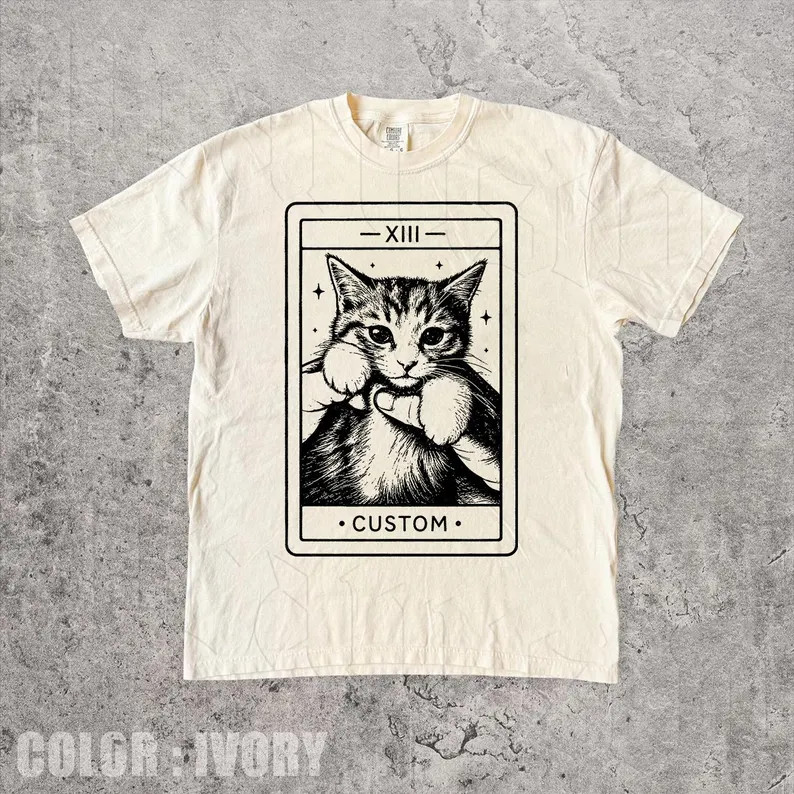 Custom Cat Tarot Card Soft Washed Comfort Tee