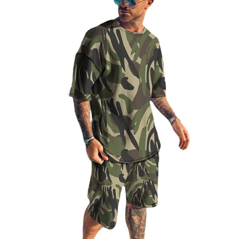 Mens Summer Short Sleeve T-Shirts and Shorts Sweatsuit Set Outfit 2-Piece Set