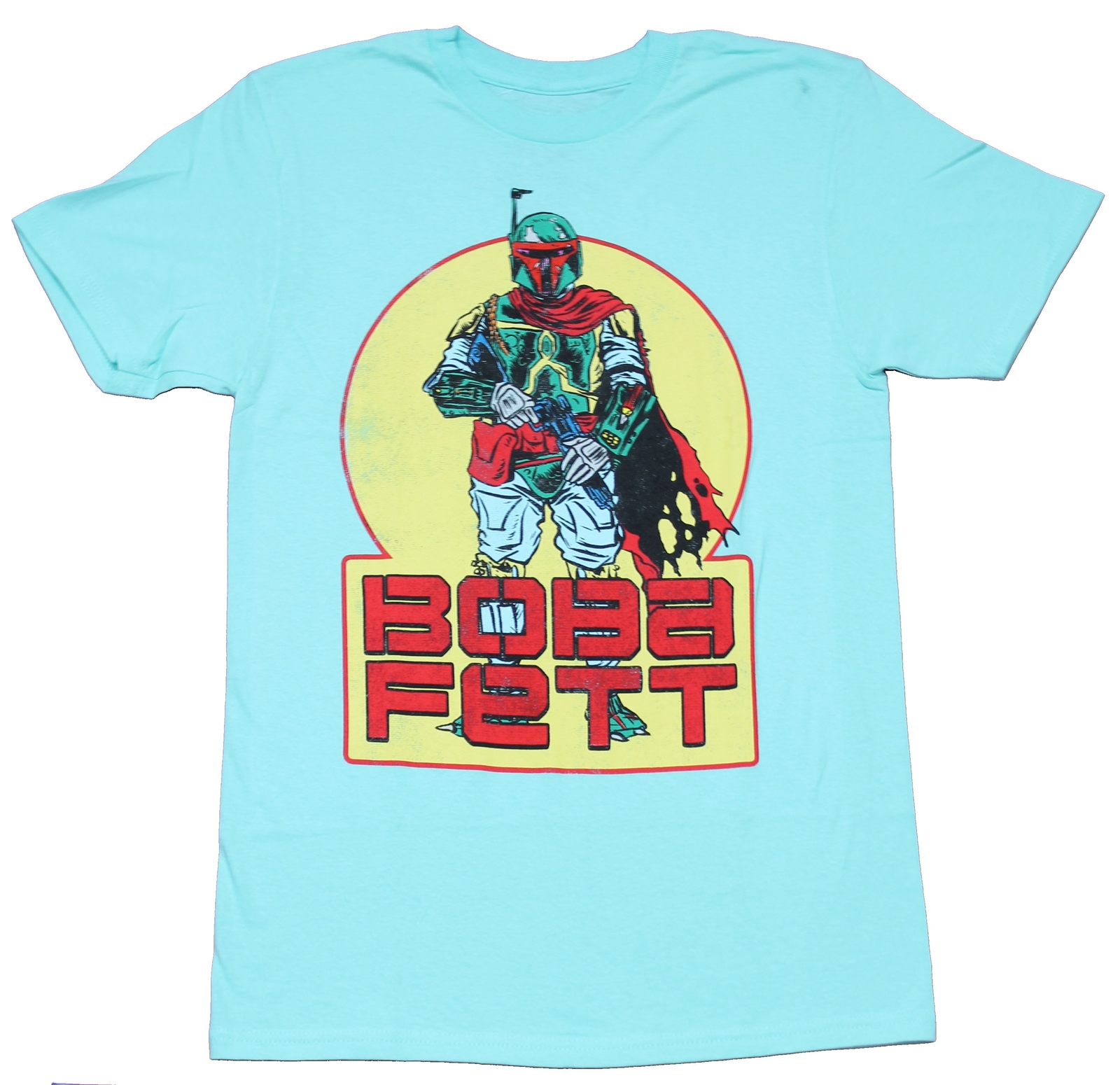 Star Wars Adult New T-Shirt – Boba Fett Standing Over Name in Yellow Box