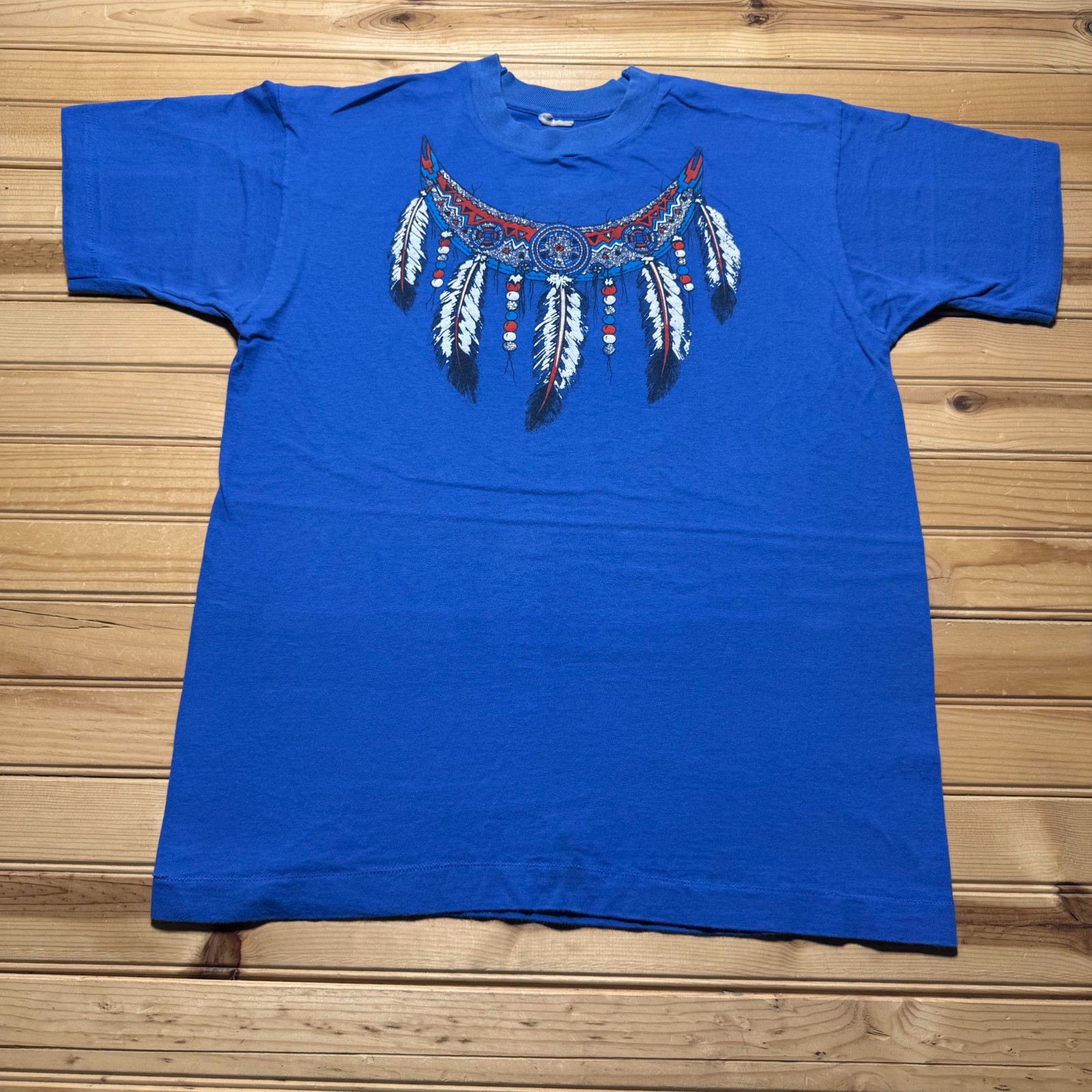 Vintage 90s Native American Feather Headdress Tribal Culture T-Shirt – Large