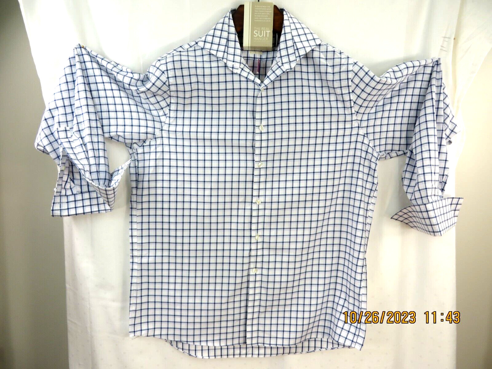 MICHAEL KORS NON IRON 100% Cotton SZ 161/2 (34-35) Men’s White Blue Dress Shirt