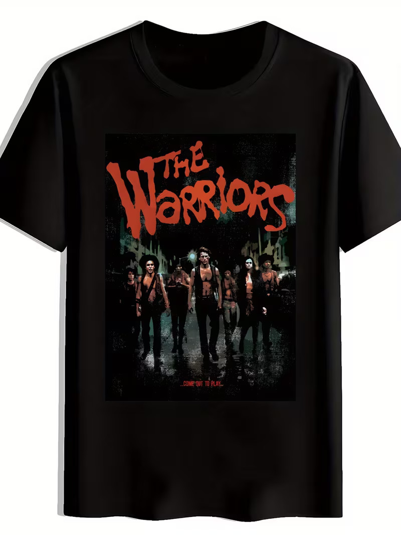Men’S Casual Graphic T-Shirt – “The Warriors” Movie Print, Black Short Sleeve Cr