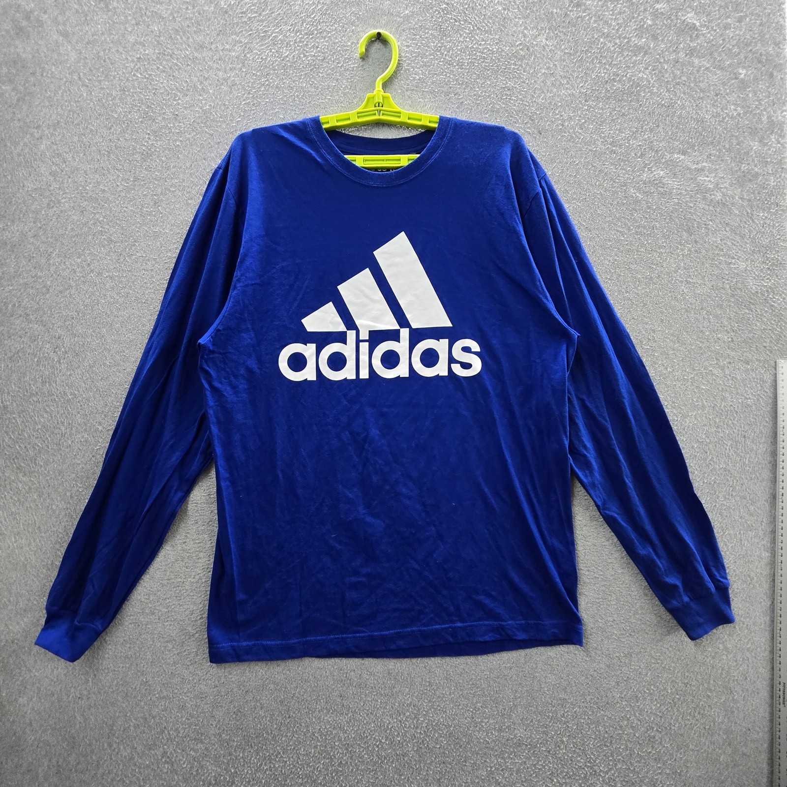 Adidas Men Shirt L/G Blue THE GO-TO TEE Big Logo Long Sleeve NWT