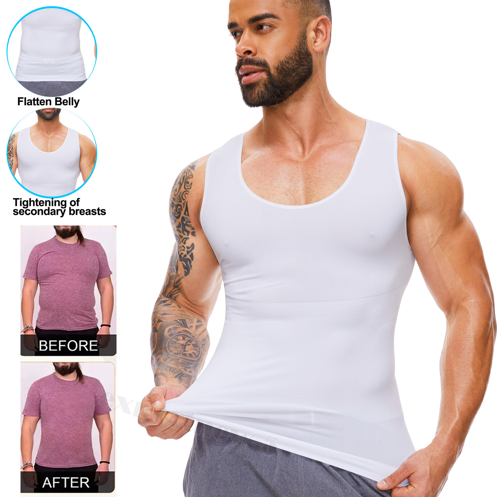 Men’s Body Shaper Gynecomastia Compression Ionic Shaping Shirt Slimming Tank Top