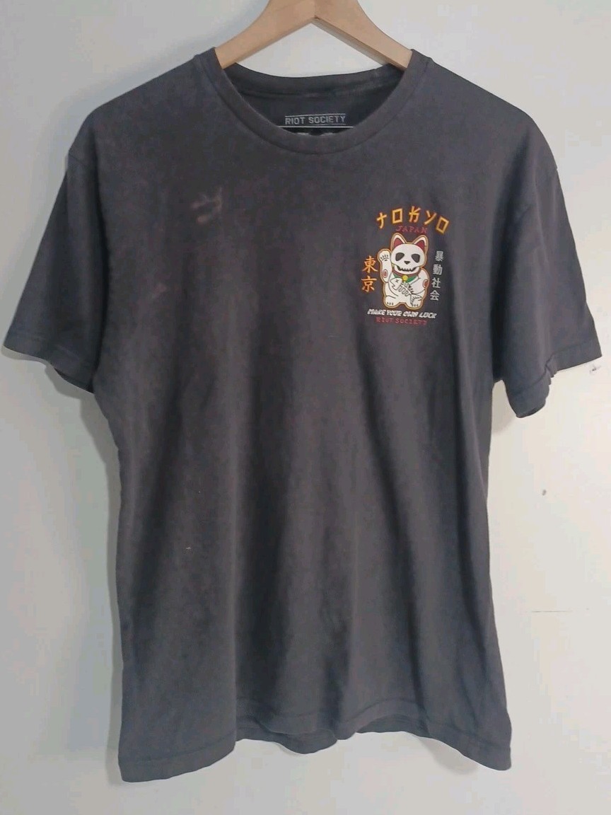 Riot Society Make Your Own Luck Shirt Mens Sz L Black Lucky Cat Skull Tattoo (B9