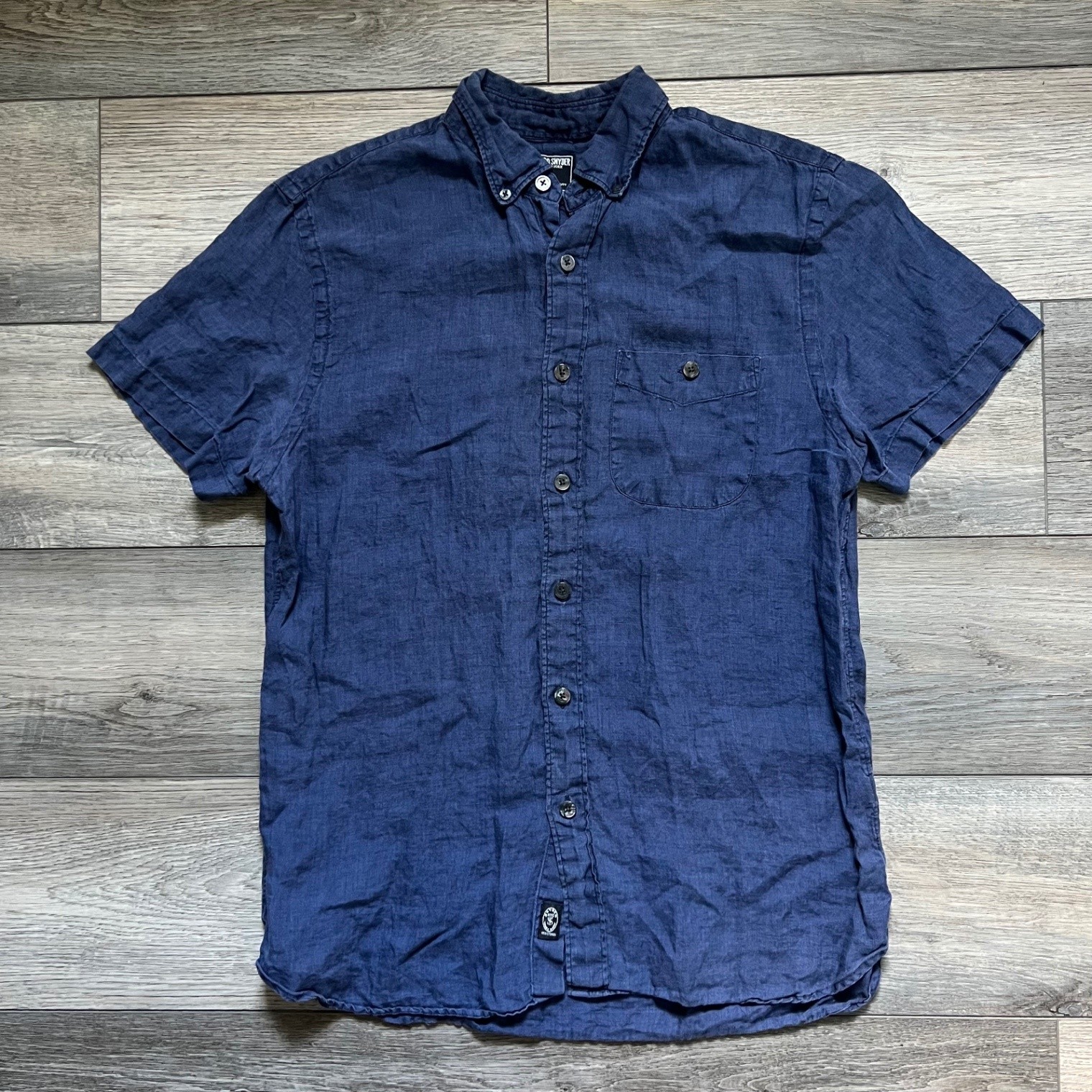 Todd Snyder Men’s M Navy Blue Linen Short Sleeve Button Shirt Camp