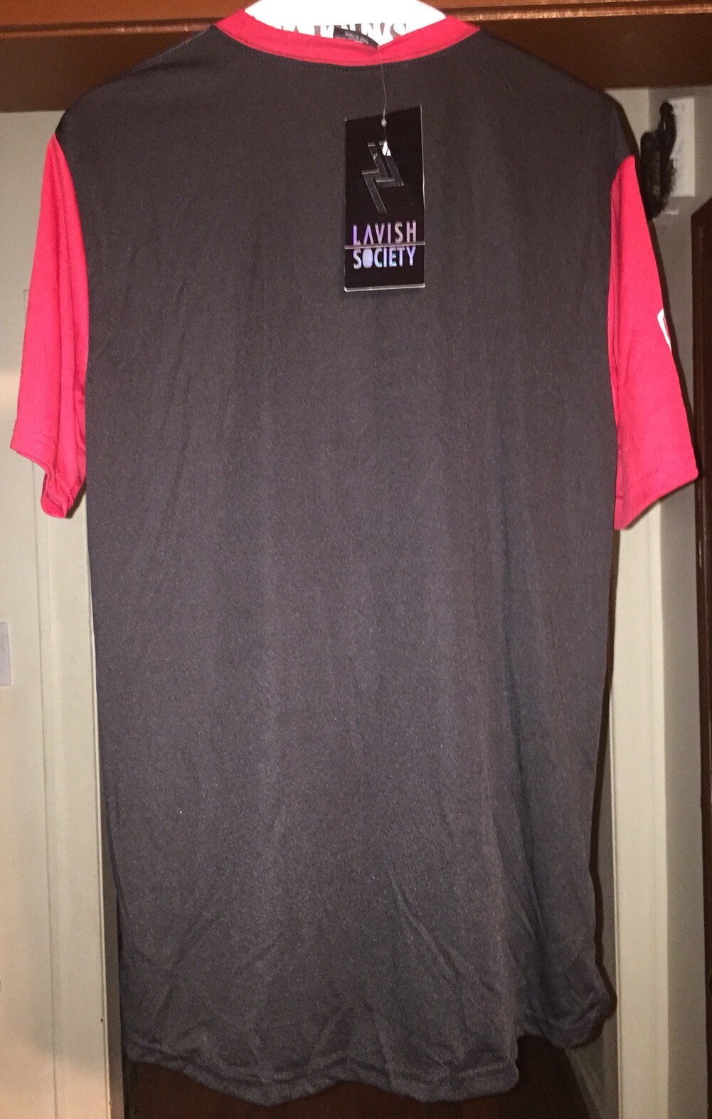 Lavish Society Men’s XL Metallic Foil Print Red Racing Jersey Shirt T-Shirt NWT
