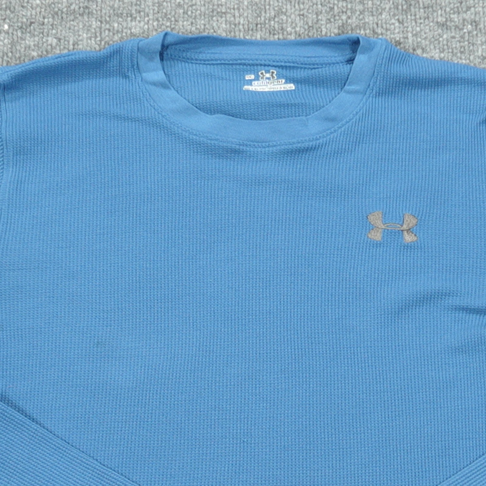 Under Armour Shirt Mens Medium Blue Long Sleeve Thermal Crew Neck Waffle Knit